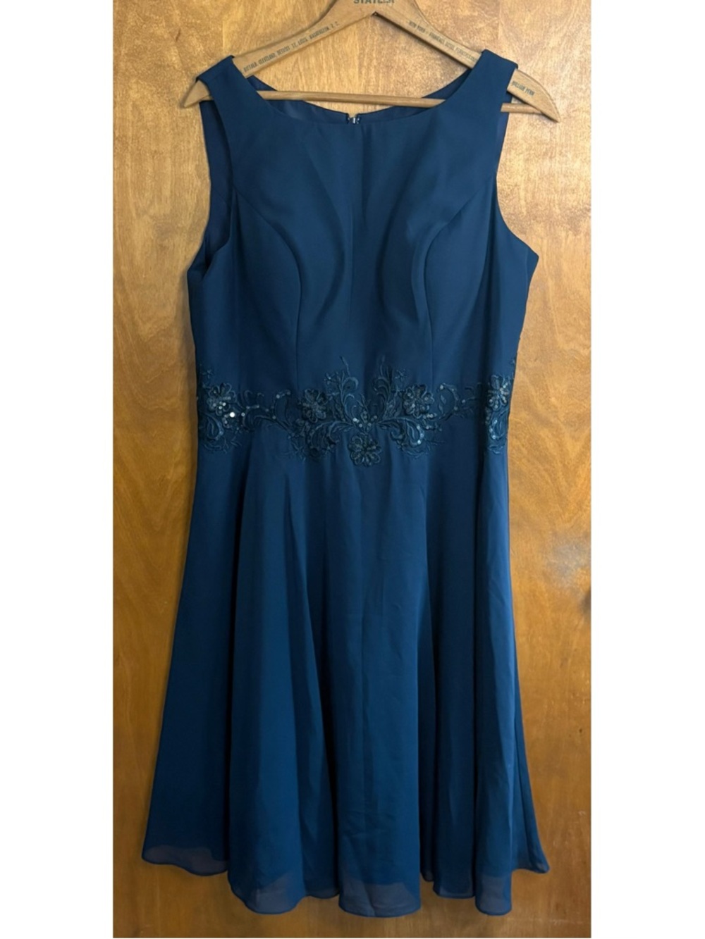 JJ's House Dark Navy Blue Beaded Formal Midi Dress NWT 16 Wedding Bridesmaid Mod